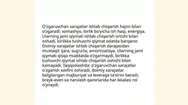 O'zgaruvchan xarajatlarning ta'rifi va xususiyatlari 4