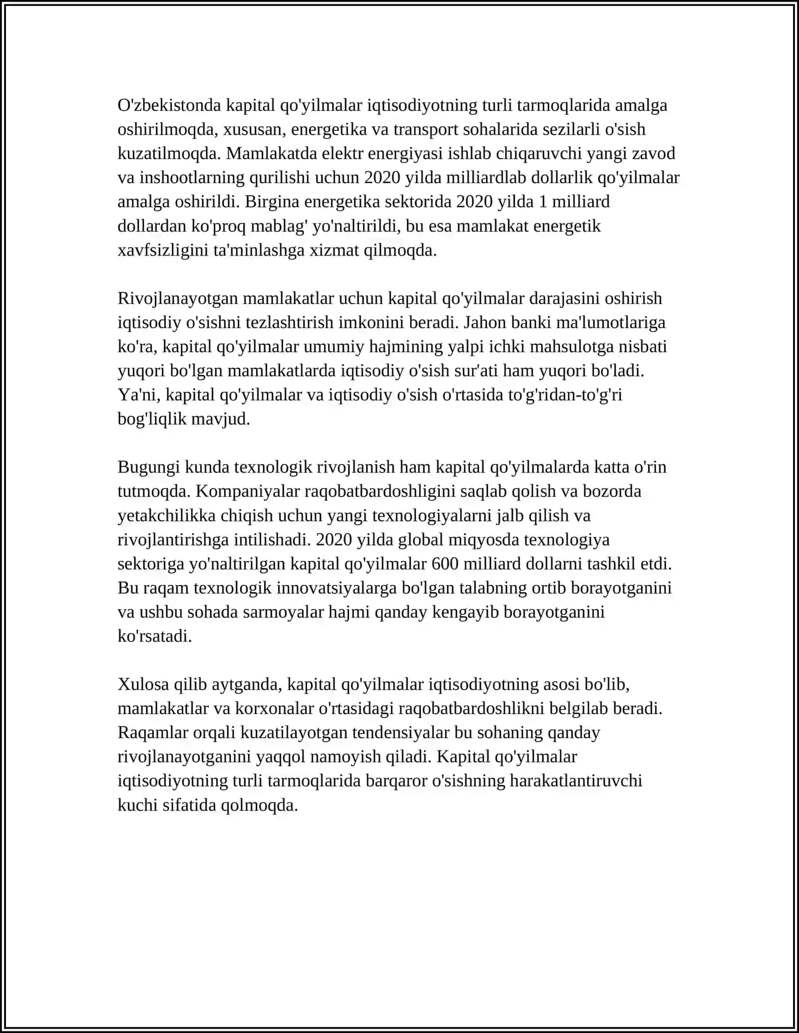 KAPITAL QOʻYILMALARNING IQTISODIY SAMARADORLIGI VA UNING ANIQLASH YOʻLLARI 4