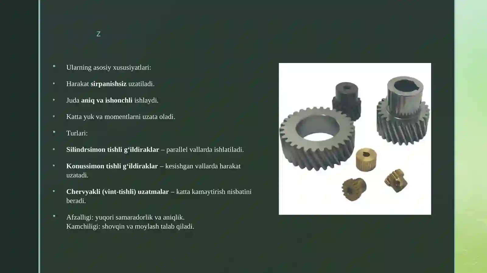 Harakat uzatish mexanizmlari (tishli, kamar, vintli) 4