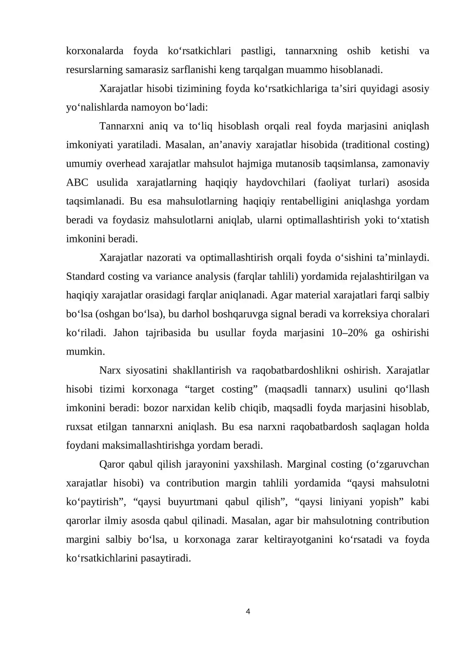 XARAJATLARNI HISOBGA OLISH TIZIMINING FOYDA KO‘RSATKICHLARIGA TA’SIRI 4