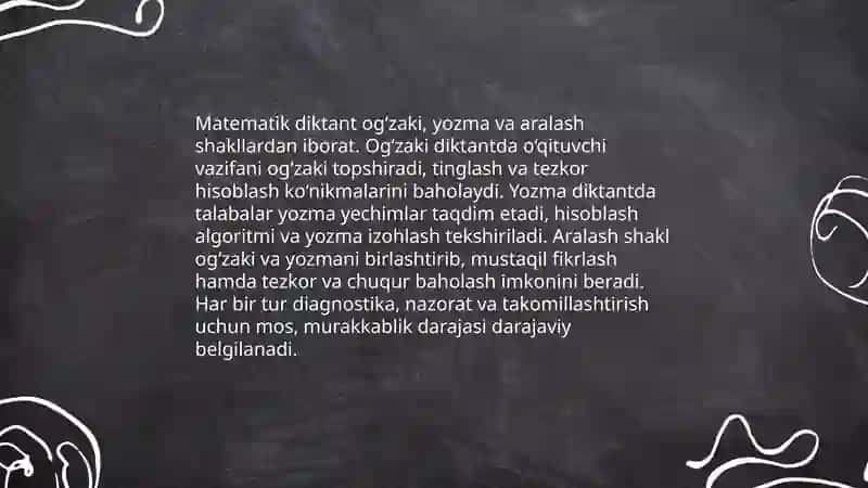 Matematika darslarida matematik diktantni tashkil etish va turlari. Boshlang’ich ta’lim matematika darslarida foydalanilgan boshqotirmalarga oid darsliklarning tahlili 4