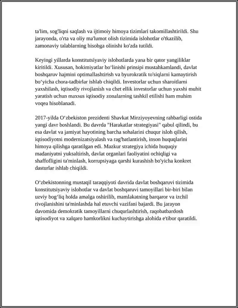 MUSTAQILLIK YILLARIDA DAVLAT BOSHQARUVI TIZIMIDA AMALGA OSHIRILGAN ISLOHOTLAR 4