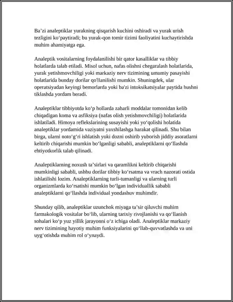 ASOSAN UZUNCHOQ MIYAGA TAʼSIR ETADIGAN DORI VOSITALARI (ANALEPTIKLAR) REFERAT 4