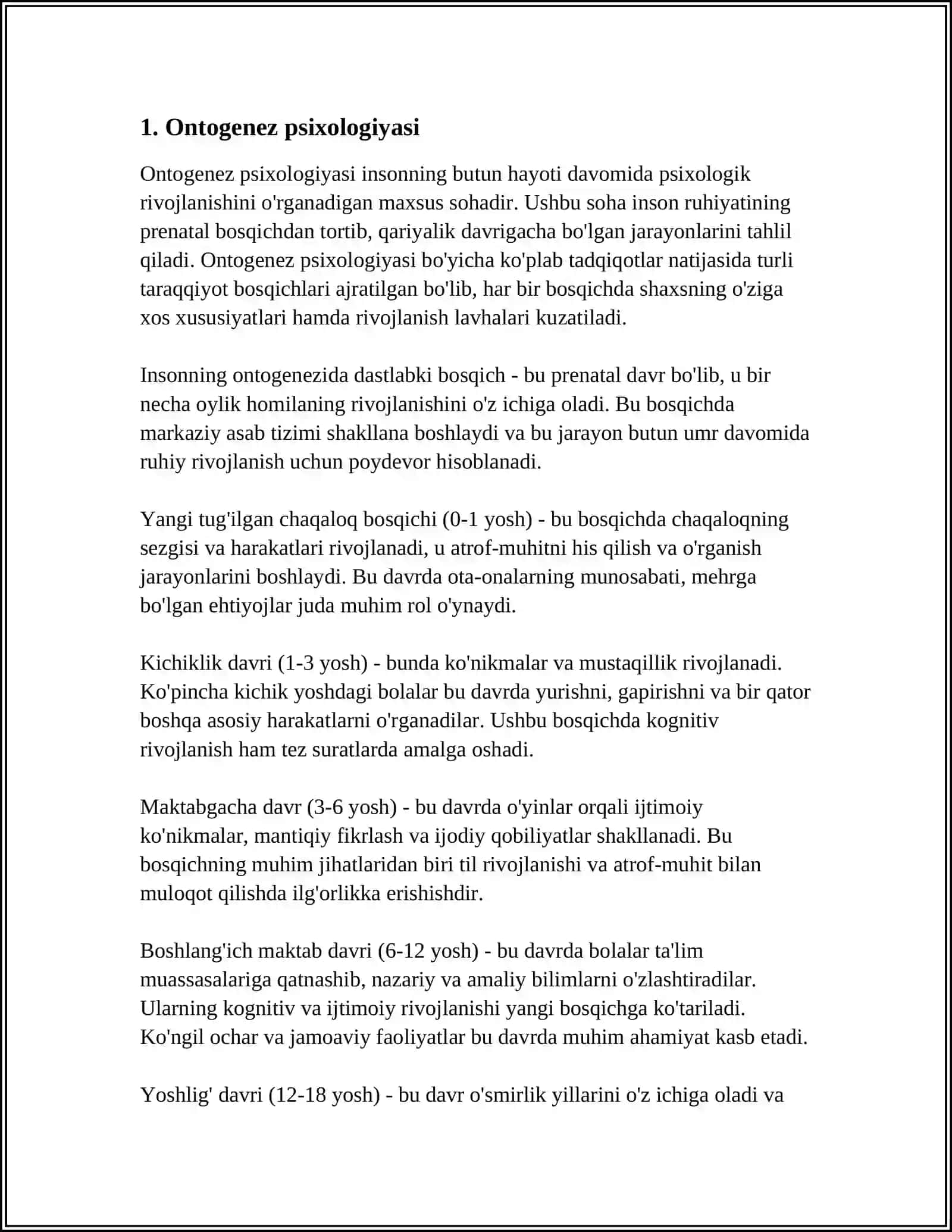 RIVOJLANISHNING YOSH XUSUSIYATLARINI OʻRGANUVCHI PSIXOLOGIYA SOHALARI 4