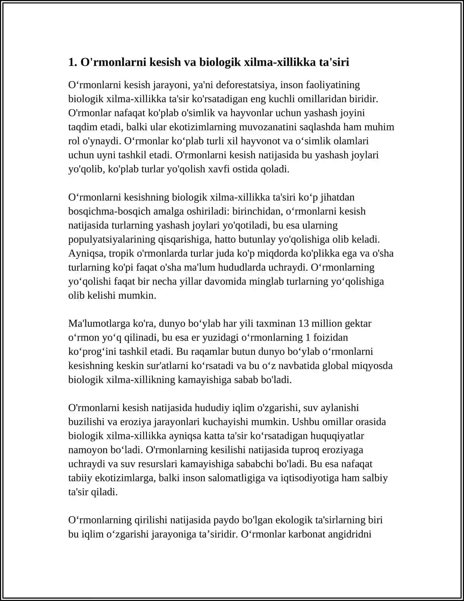 INSON FAOLIYATINING TABIATGA TA’SIRI VA TABIATNING JAVOBI REFERAT 4