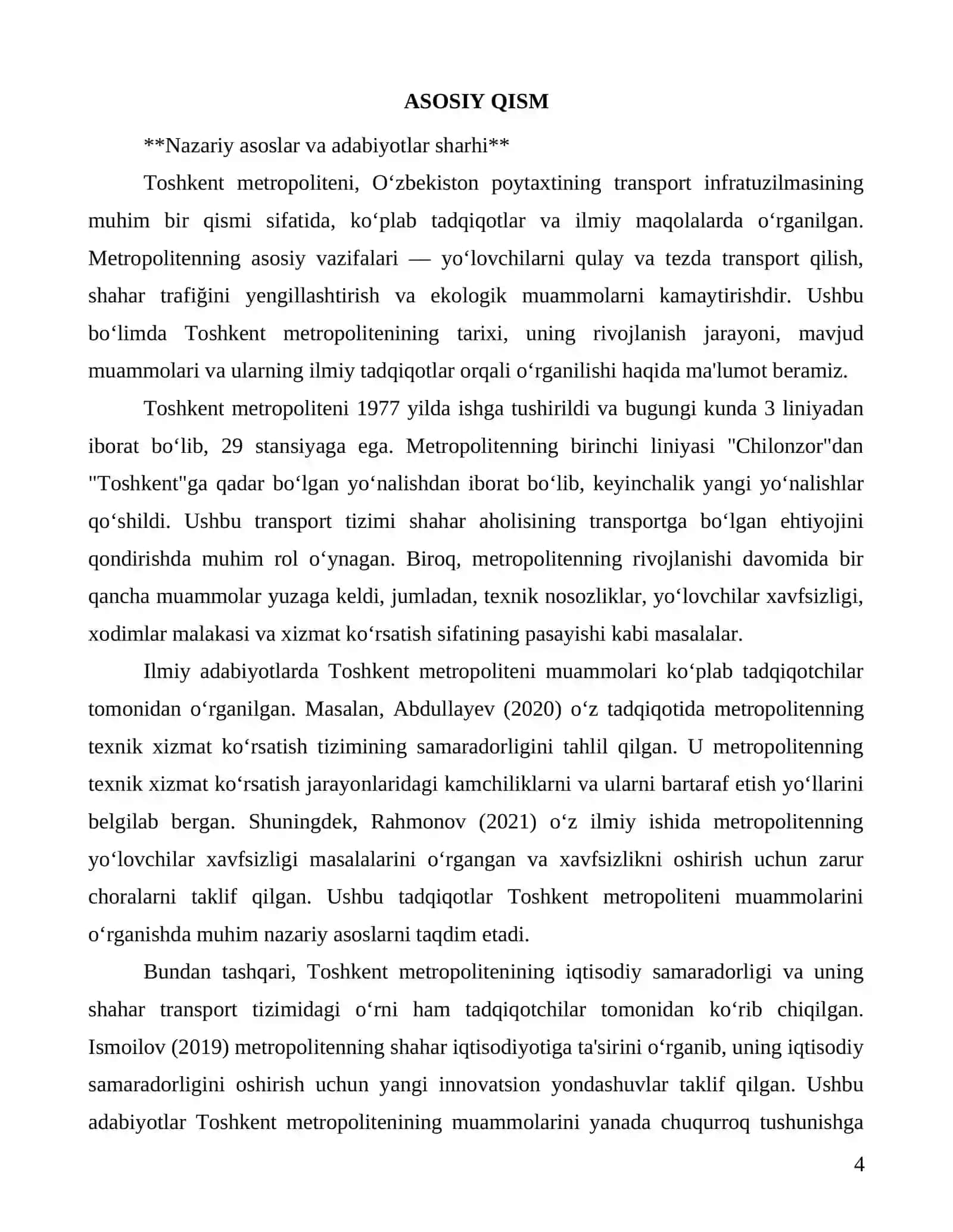 Toshkent metropolitenidagi muammolar va ularning ilmiy tahlili 4
