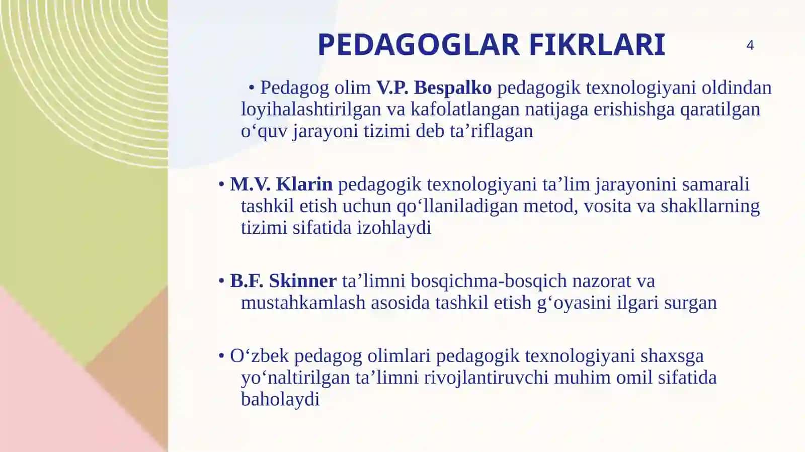PЕDАGОGIK TЕХNОLОGIYALАR TАSNIFI 4