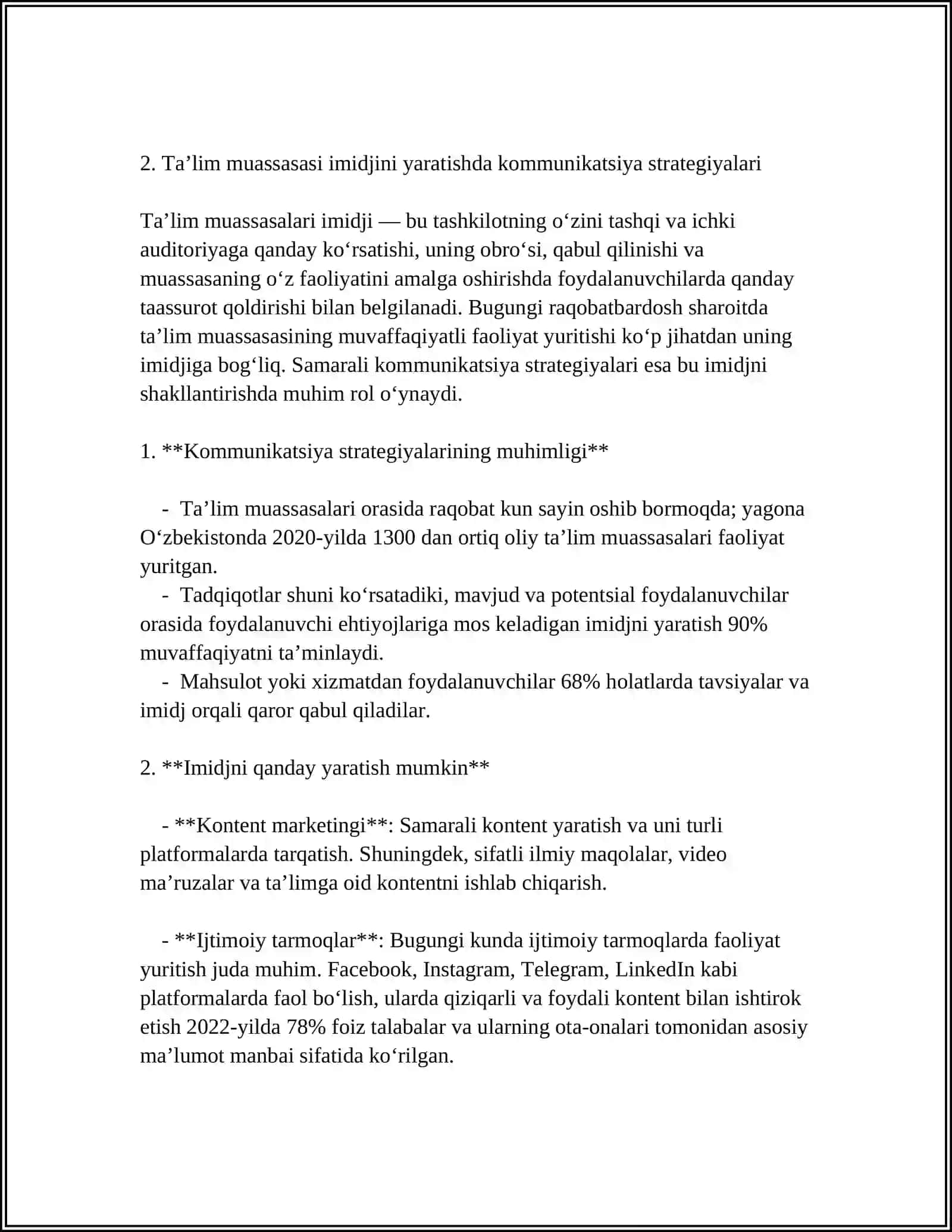 ZAMONAVIY TA'LIM MUASSASASI IMIDJINI SHAKLLANTIRISHNING TASHKILIY ASOSLARI 4