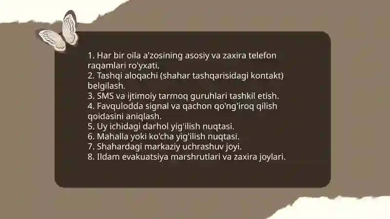 Favqulodda vaziyatlarda oilani tayyorlash rejasi Bozorova Zarina 4
