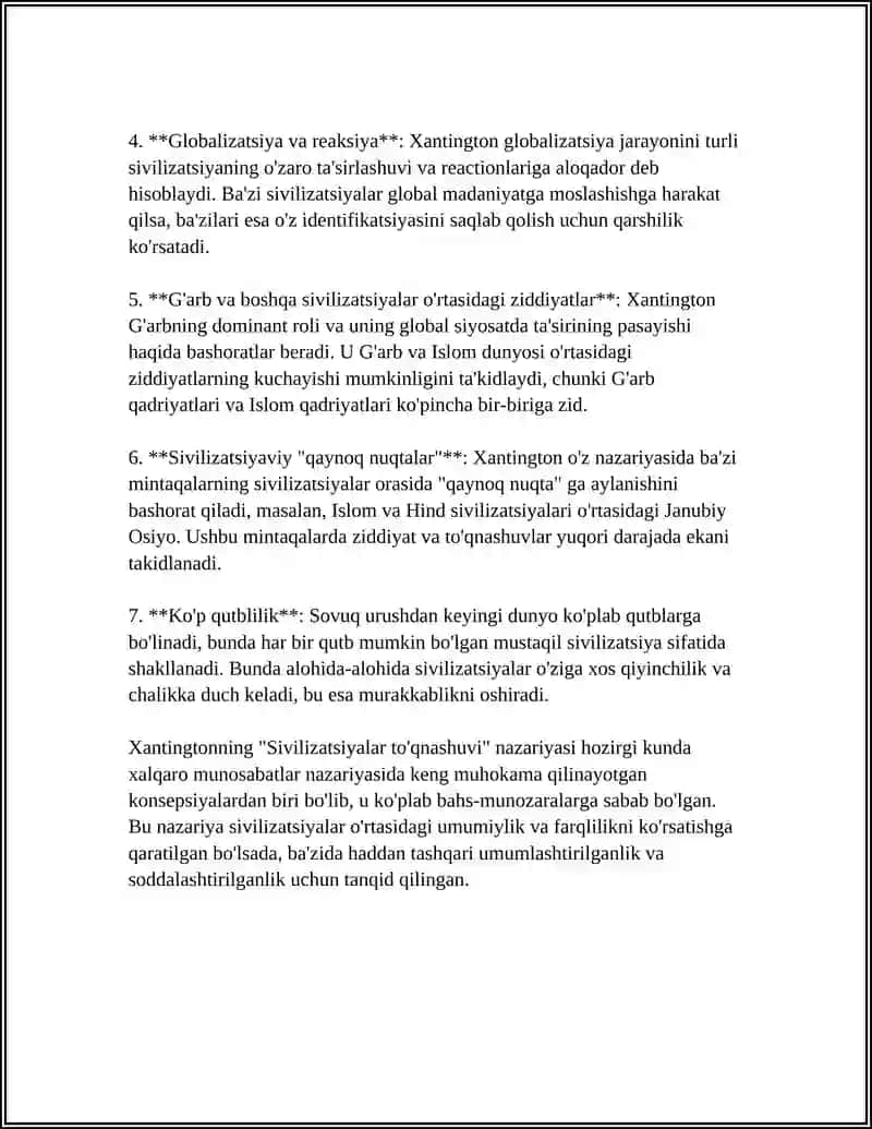SAMUEL XANTINGTON SVILIZATSIYALAR TO'QNASHUVI 4