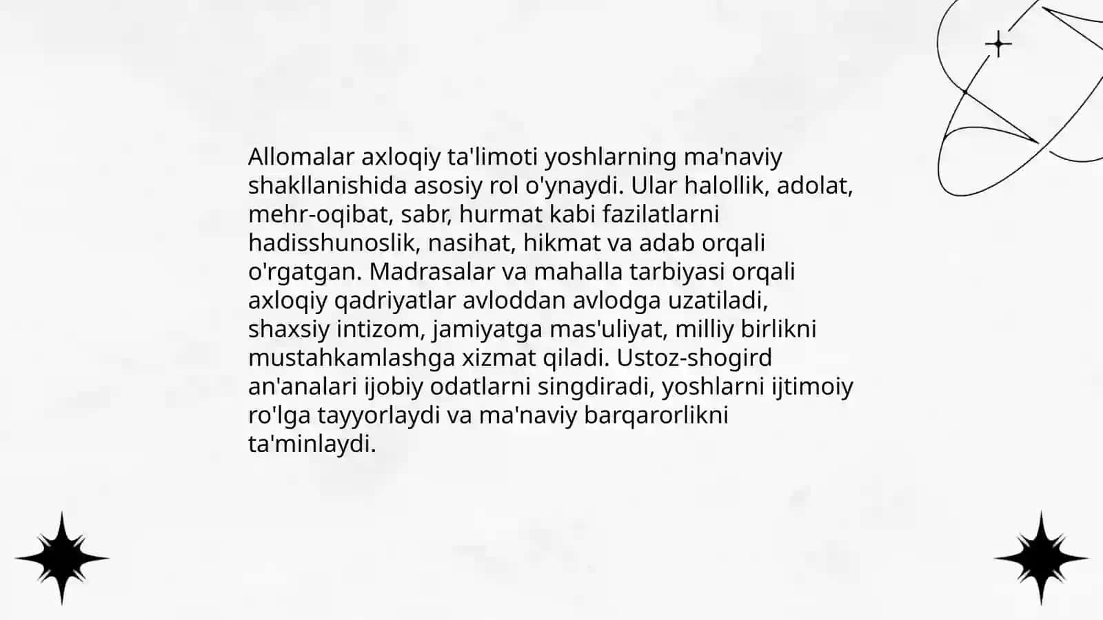 O'rta Osiyo allomalari ilmiy me'rosining yuksak ma'naviyatli yoshlarni tarbiyalashda o'rni 4