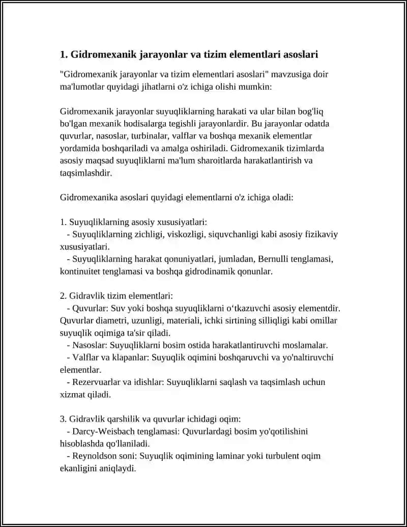 GIDROMEXANIK JARAYONLARDA TIZIM ELEMENTLARINI HISOBLASH. QUVURLARNI HISOBLASHDA AKTDAN FOYDALANISH 4