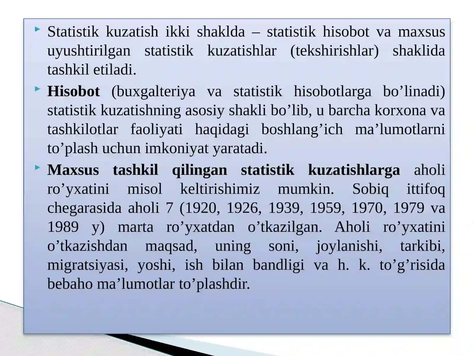STATISTIK MA’LUMOTLARNI TO’PLASH NAZARIYASI VA AMALIYOTI 4