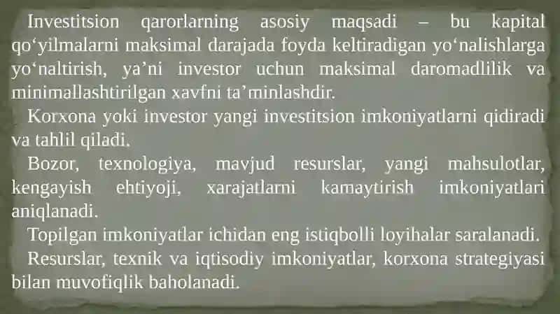INVESTITSION QARORLARNI QABUL QILISH ASOSLARI 4
