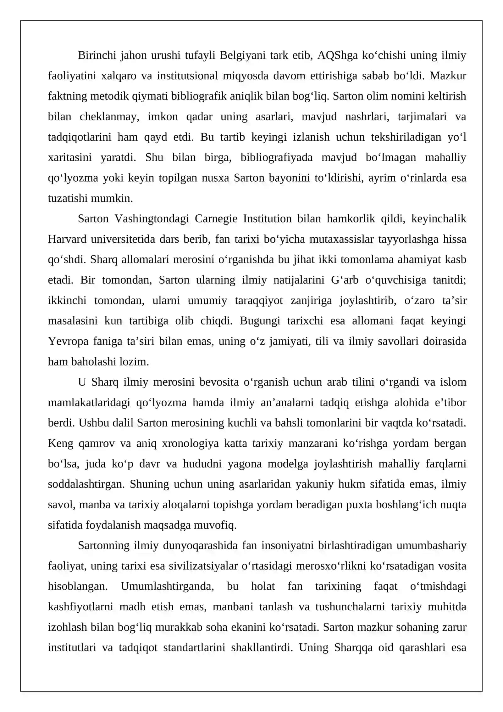 O‘rta asr Sharq allomalari ilmiy merosini o‘rganishda J. Sartonning o‘rni. 4
