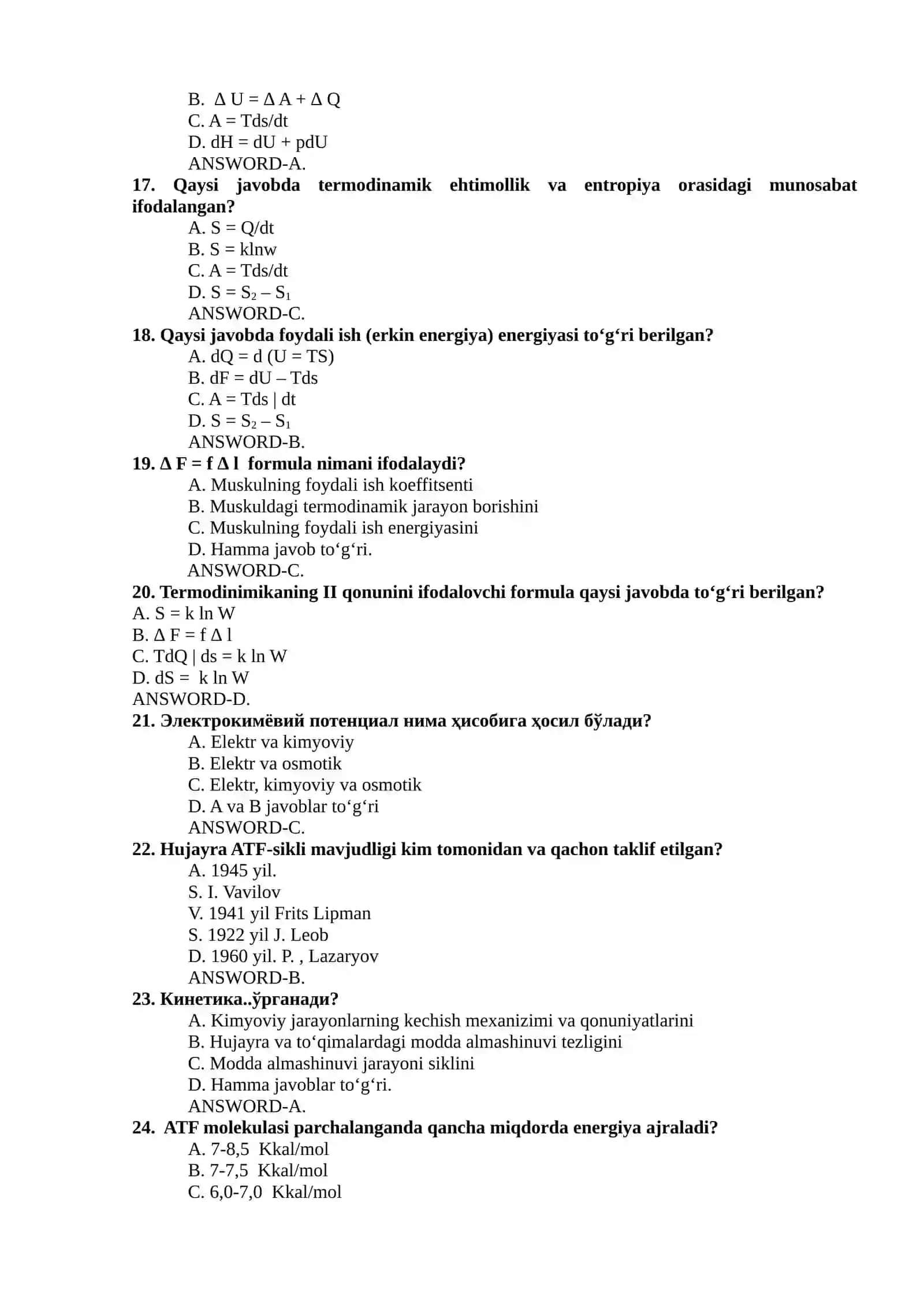 Biofizika Test Savollari 4