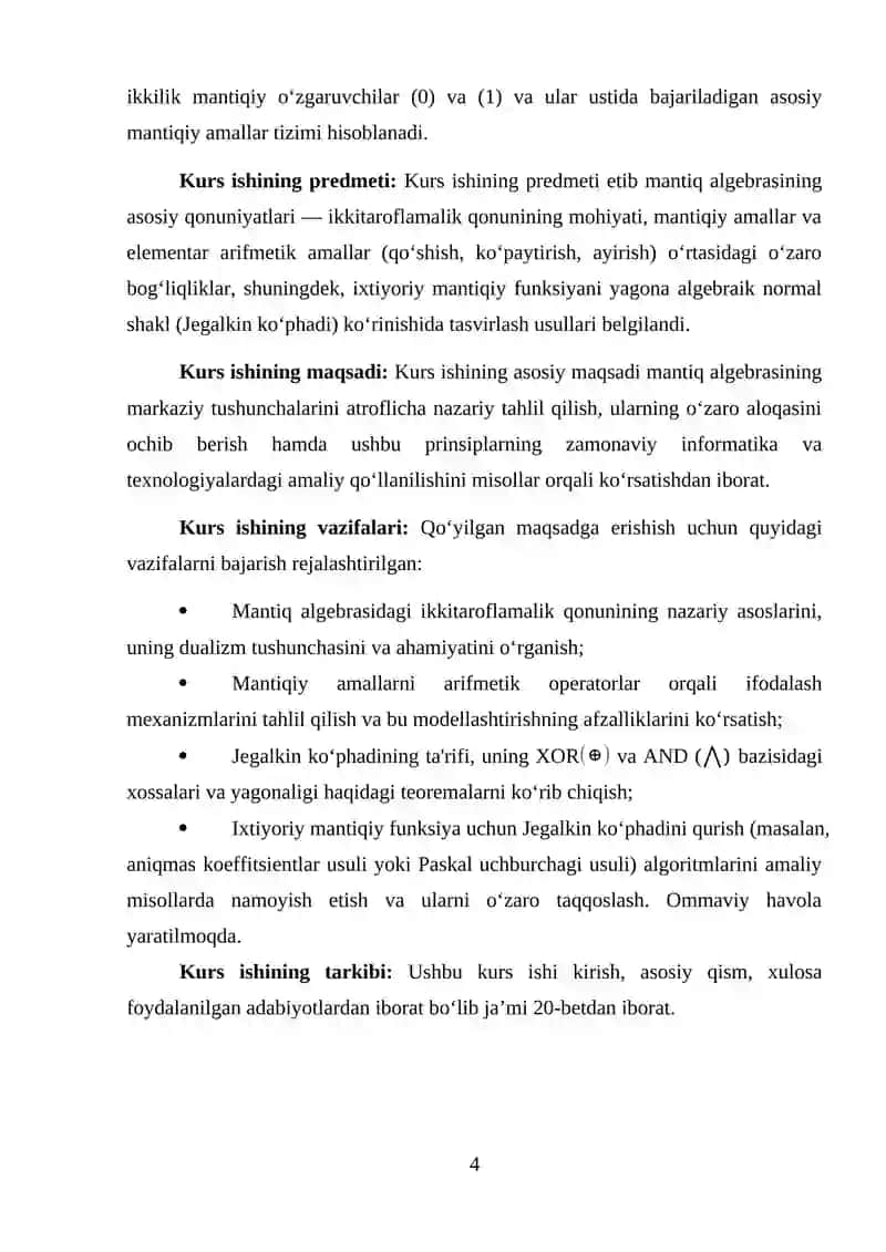 MANTIQ ALGEBRASIDAGI IKKI TARAFLAMALIK QONUNI. MANTIQ ALGEBRASIDAGI ARIFMETIK AMALLAR. JEGALKIN KO‘PHADI 4