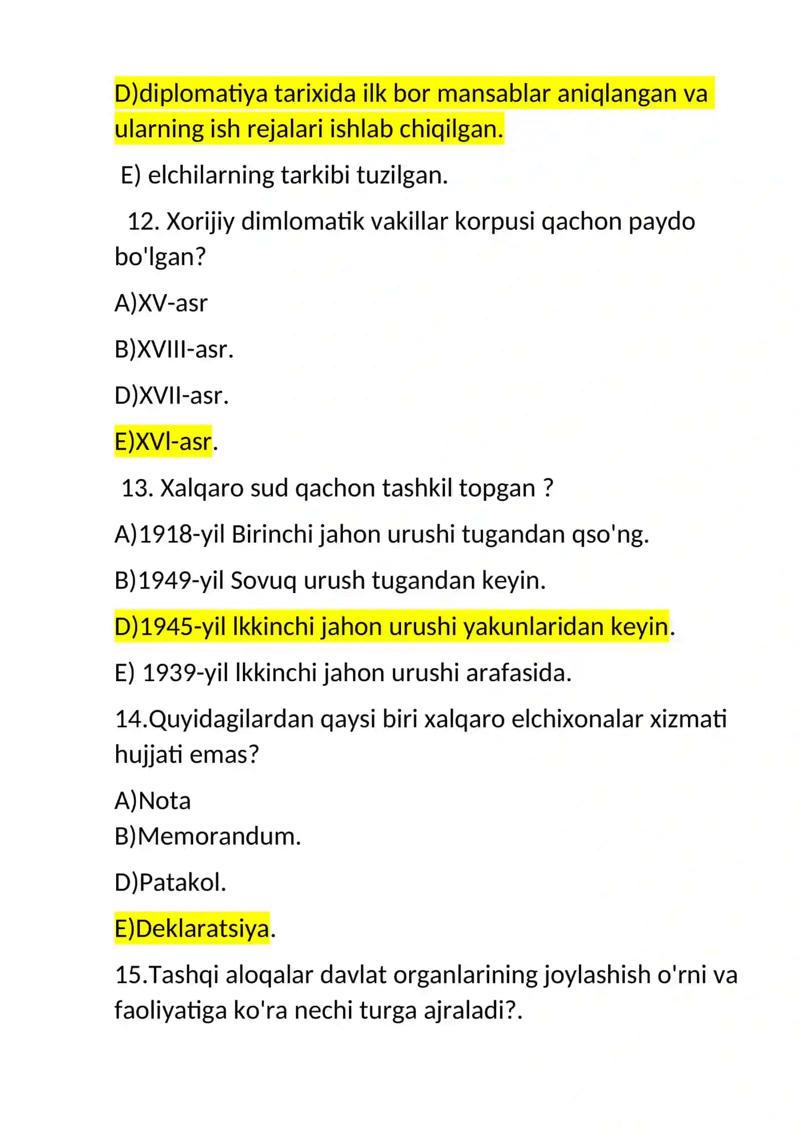 Xalqaro savdo va diplomatiya tarixi fanidan test 4