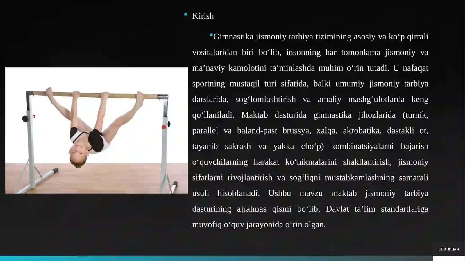 Gimnastika jihozlari (turnik, parallel va baland-past brussya, xalqa,akrobatika 4
