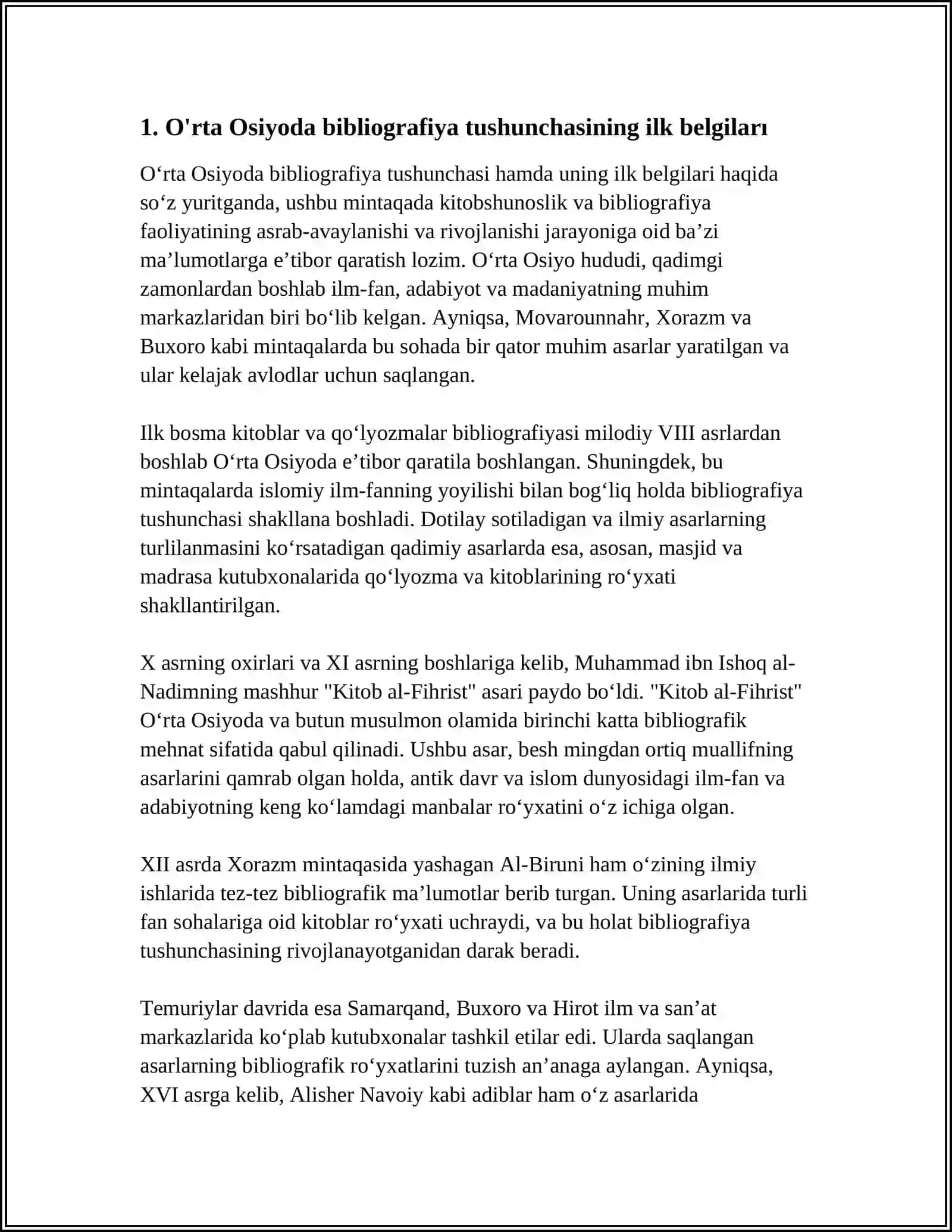 ÒRTA OSIYODA BIBLIOGRAFIYANING PAYDO BÒLISHINING DASTLABKI KORINISHLARI HAQIDA GAPIRIB BERING 4