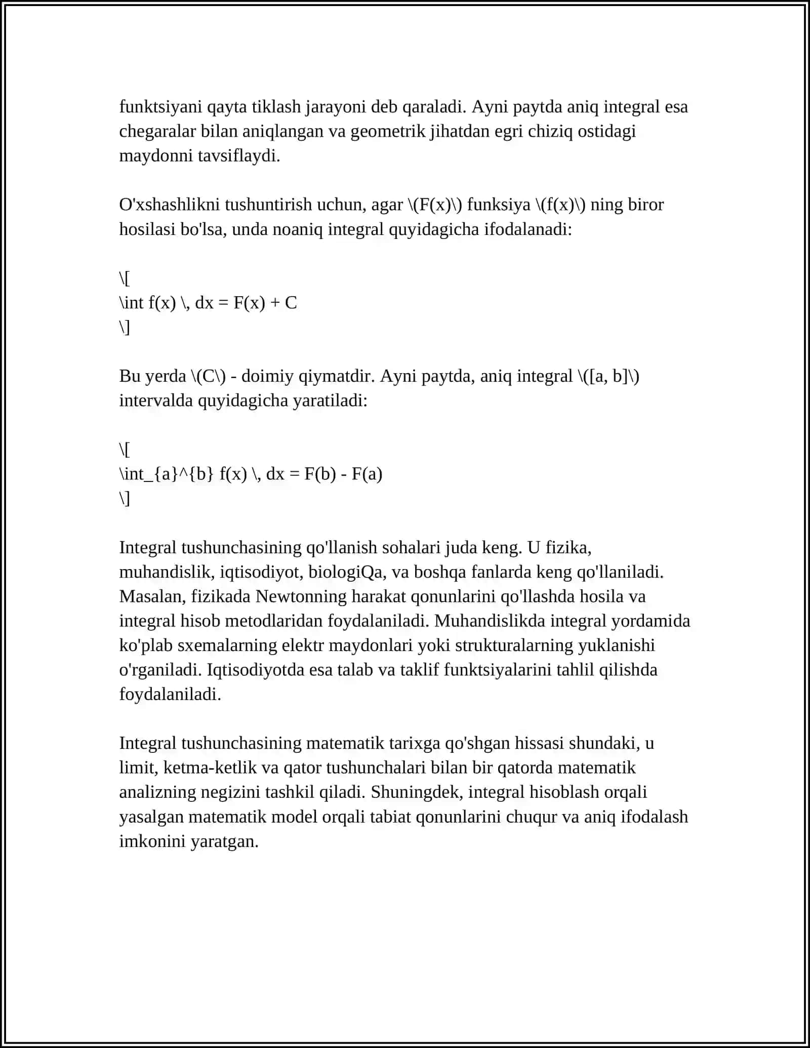 INTEGRAL MAVZUSIDA REFARAT 4