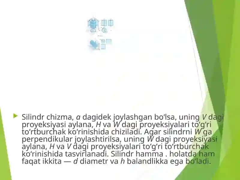 Silindr, konus уа shar(sfera)ning proyeksiyalari 4
