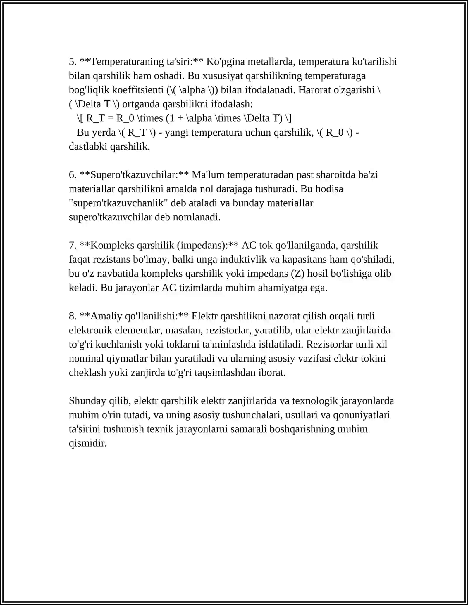 RADIOELEKTRON ZANJIRLARNING ASOSIY ELEMENTLARI (ELEKTR QARSHILIK, KONDENSATORLAR, INDUKTIV G'ALTAK) 4