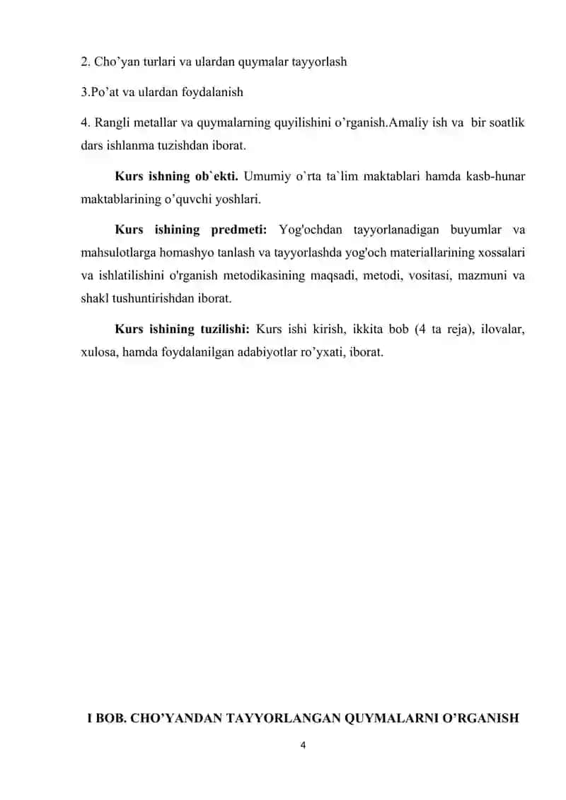 Cho’yan, po’lat va rangli metalldan tayyorlangan quymalarni o’rganish 4