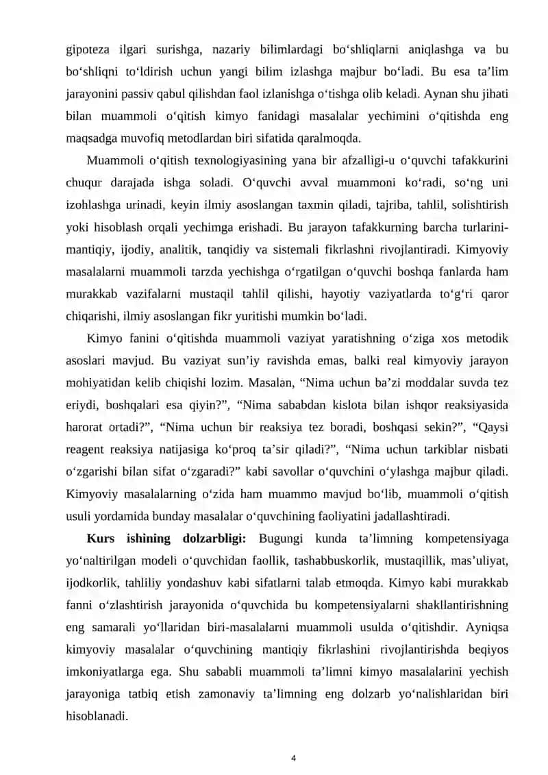MUAMMOLI USUL YORDAMIDA KIMYOVIY MASALALARNI YECHISHNI O'QITISH 4