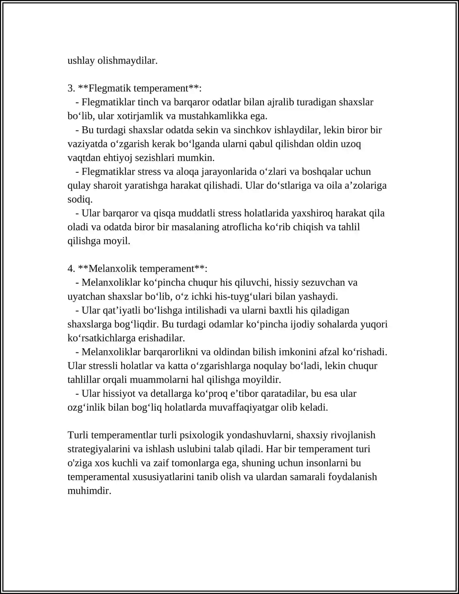 MUSTAQIL ISH Mavzu: TEMPERAMENT 4