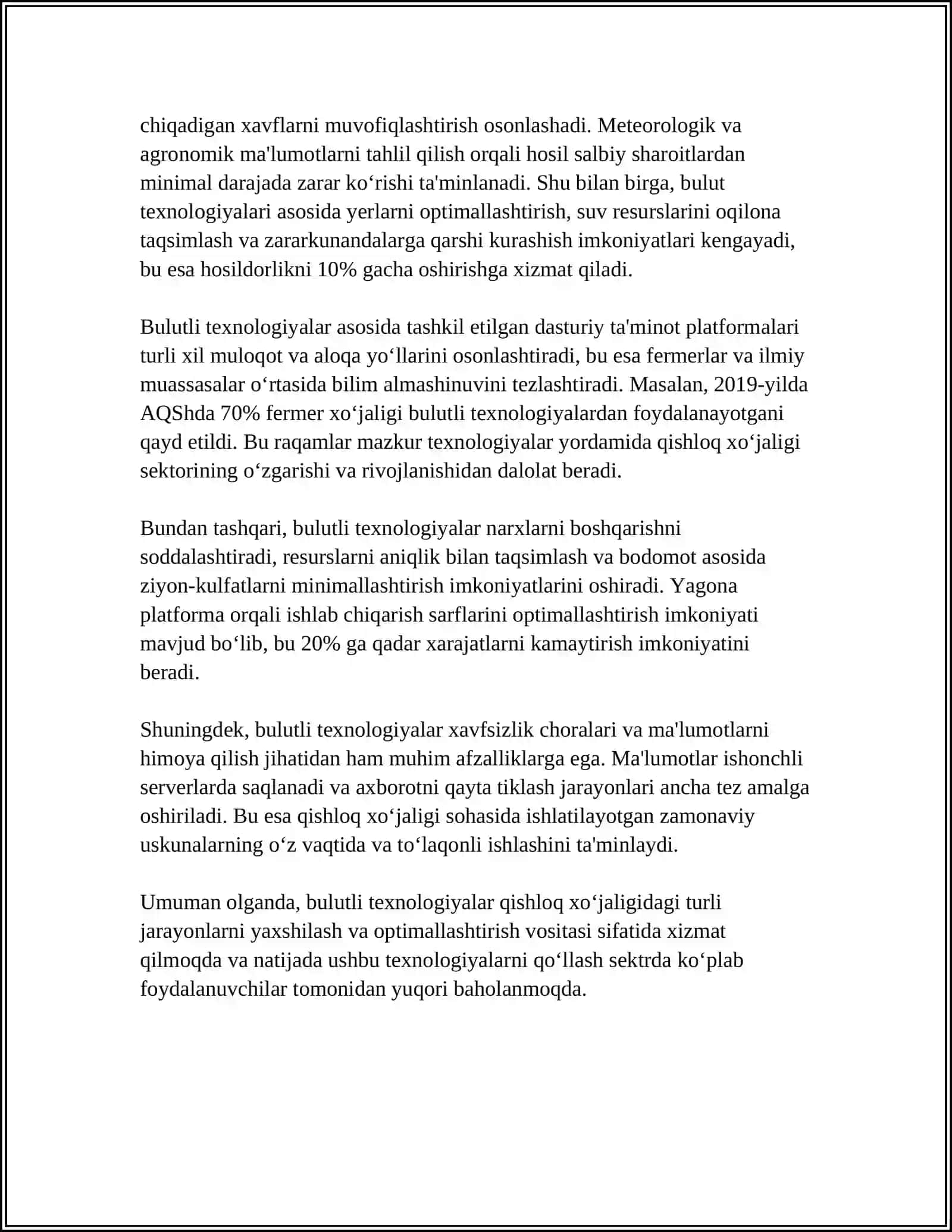 QISHLOQ XOʻJALIGIDA BULUTLI TEXNALOGIYALARDAN FOYDALANISH 4