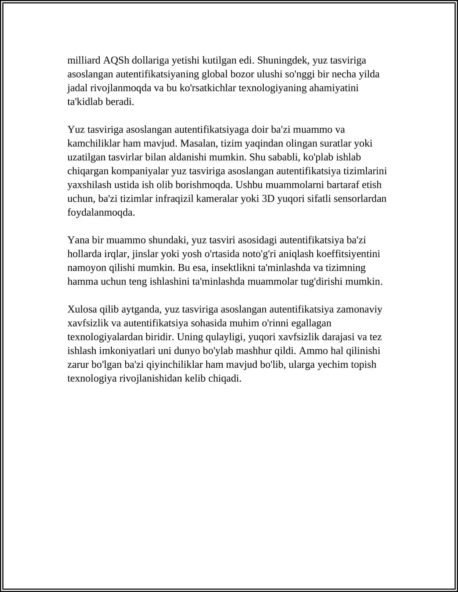 YUZ TASVIRIGA ASOSLANGAN AUTENTIFIKATSIYA USULI VA UNING XUSUSIYATLARI 4