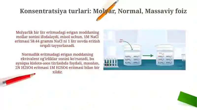 Turli xil konsintratsiyali eritmalar tayyorlash 4