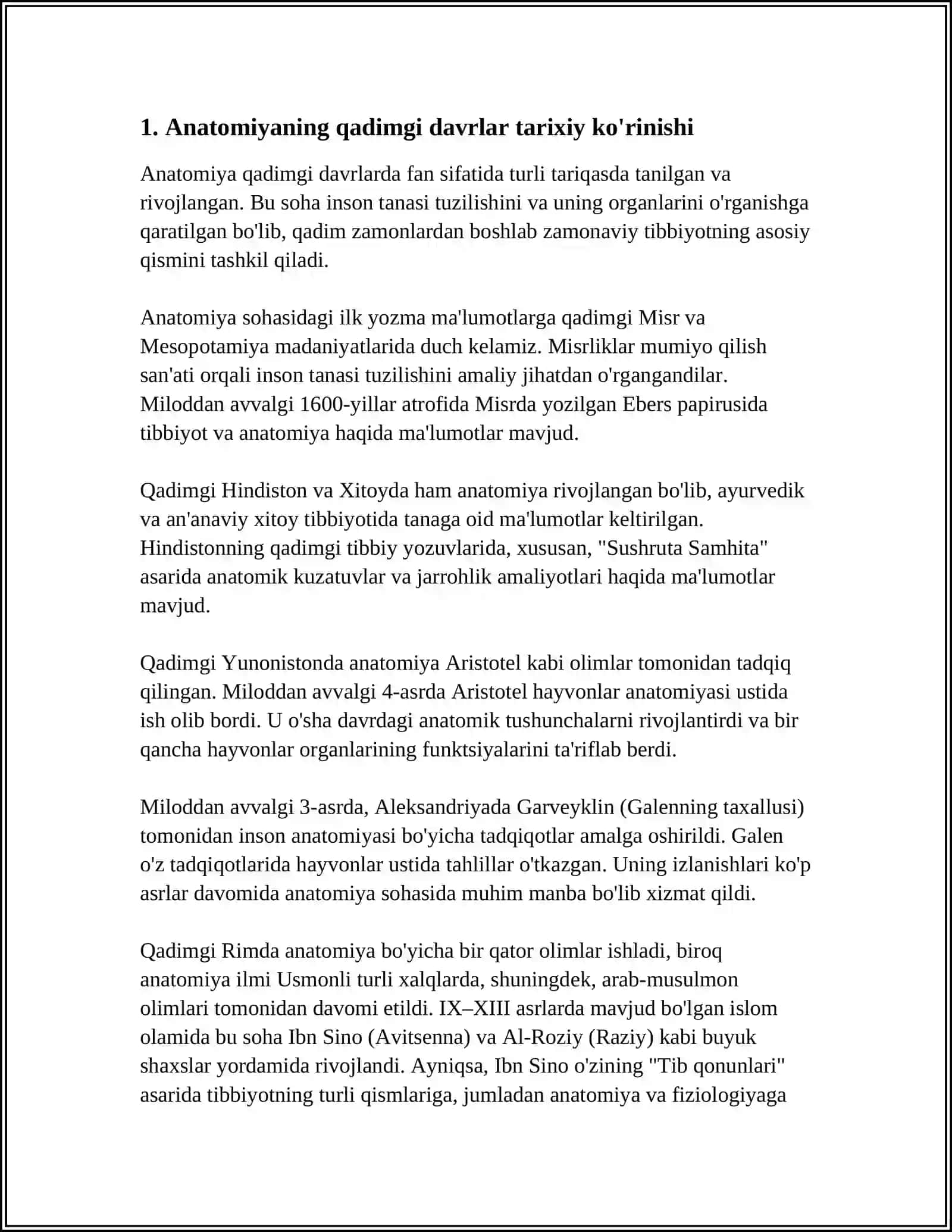 ANATOMIYA VA FIZIOLOGIYA FANINING QISQACHA TARIXIY OCHERKI.ANATOMIYA USULLARI.TANA OQI VA SATHLARI 4