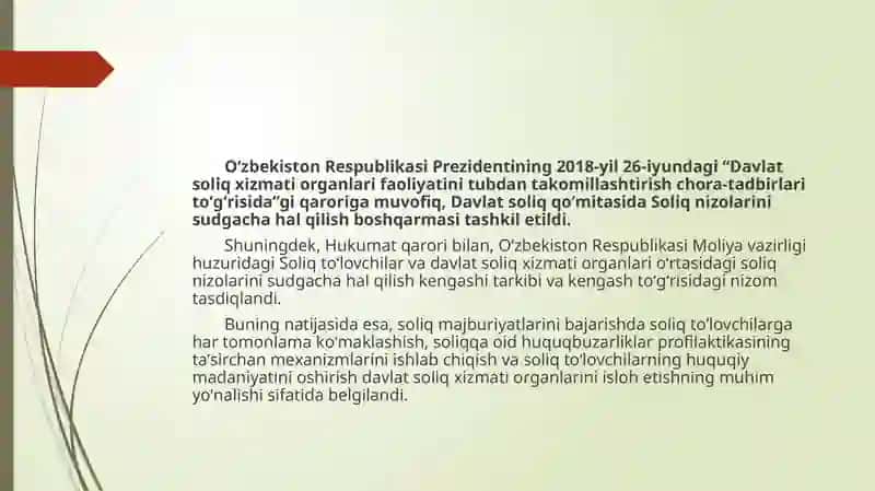 Soliqnizolari nisudgacha halqilishni zolari institutini rivojlantirish 4