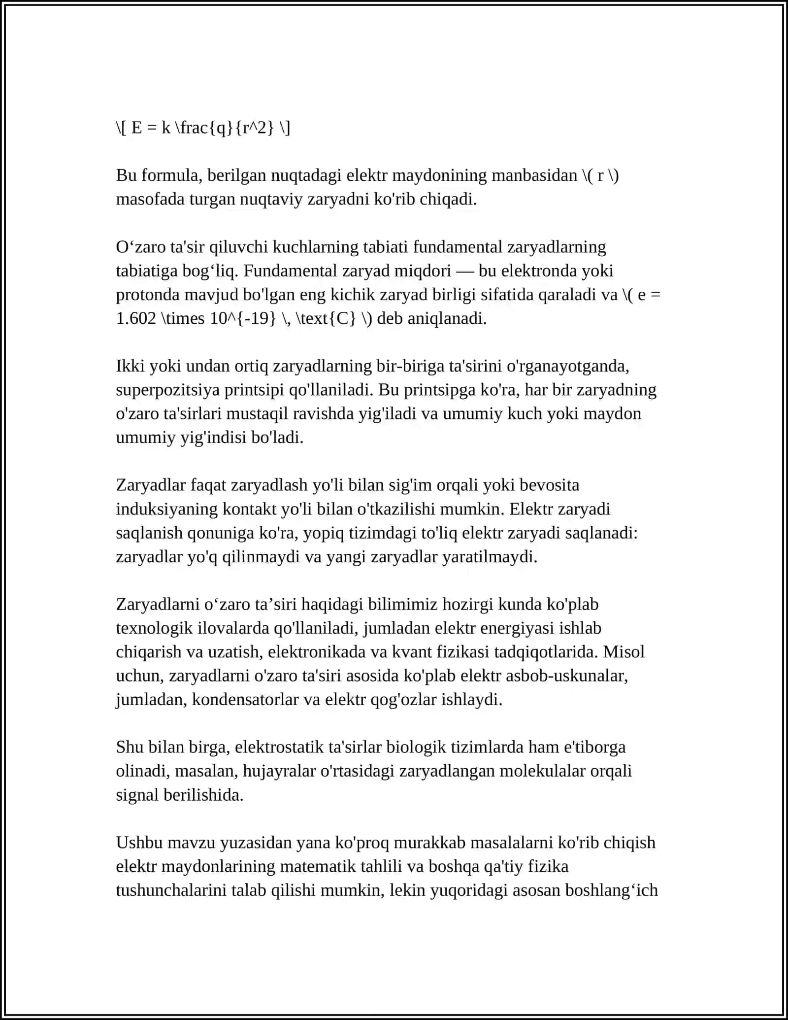 ZARYADLAR TIZIMINING POTENSIAL ENERGIYASI. POTENSIAL MAYDON 4