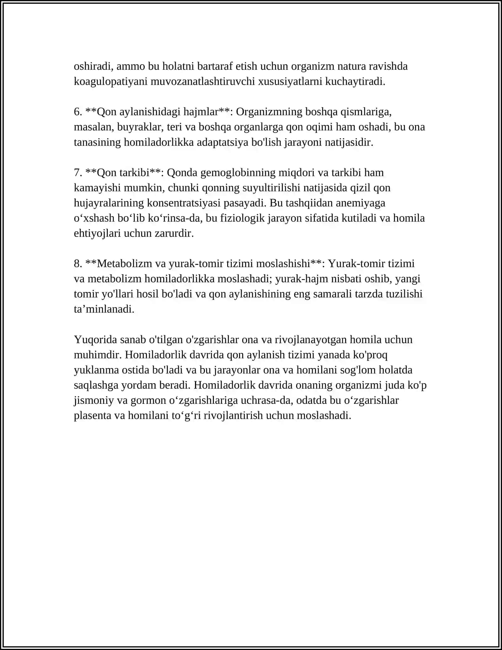 ONA QORNIDA QON AYLANISHNING AHAMIYATI VA BOLA TUG‘ILGANDAN KEYINGI O‘ZGARISHLAR 4