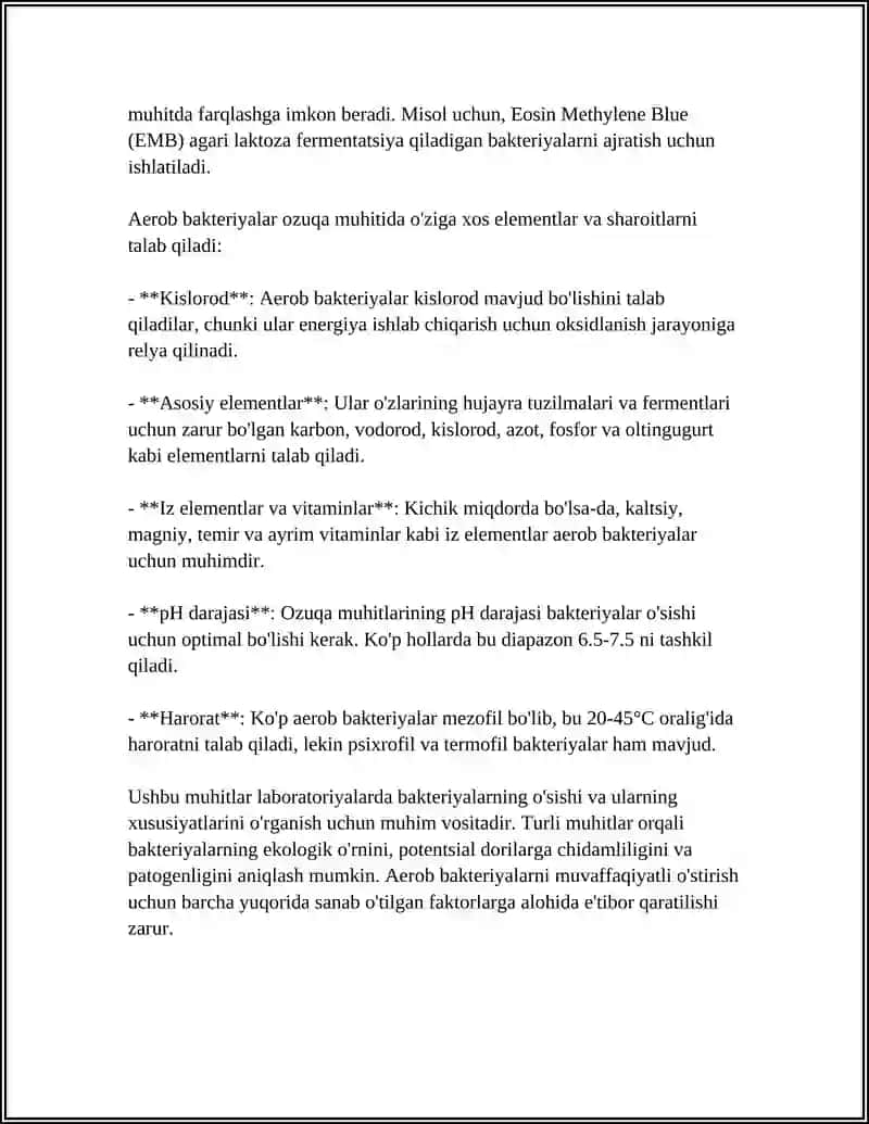 OZIQ MUHITLAR:AEROB VA ANAEROB BAKTERIYALARNI AJRATIB OLISHDA QO'LLANILADIGAN OZIQ MUHITLAR 4