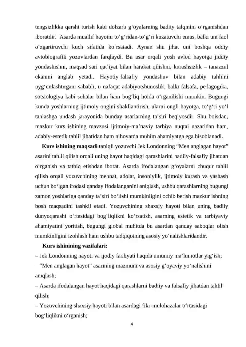 Jak Londonning “Men anglagan hayot” asarida hayot haqida qarashlar tasviri 4