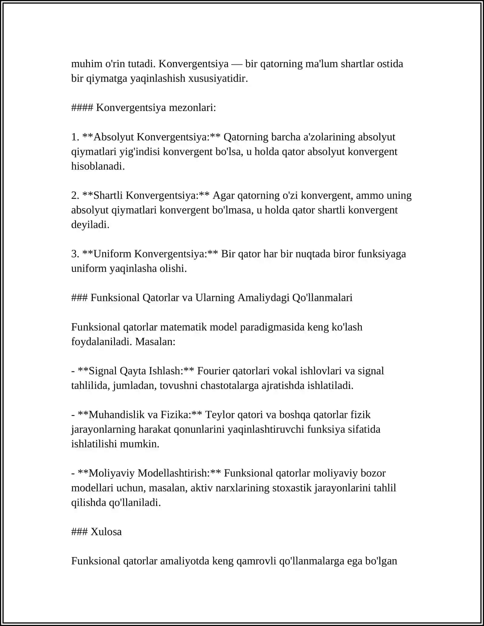 FUNKSIONAL QATORLARNING TEKIS YAQINLASHISHI. DINI TEOREMASI 4