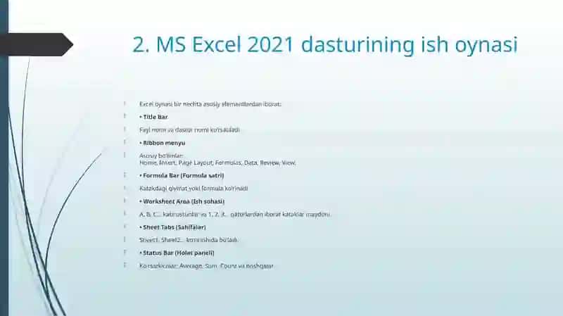 MS Excel 2021 Elektron Jadvallar 4
