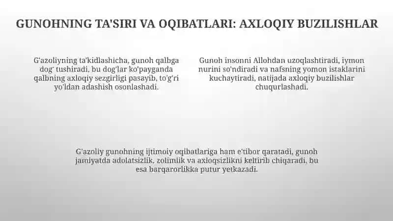 Gʻazzoliyning Tavba asari asosida “Din va axloq” 4