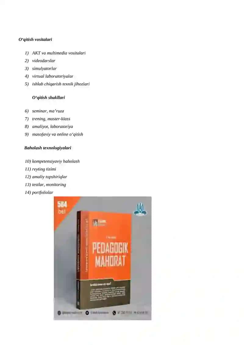 Kasbiy ta`lim mazmuni va texnologiyalari 4