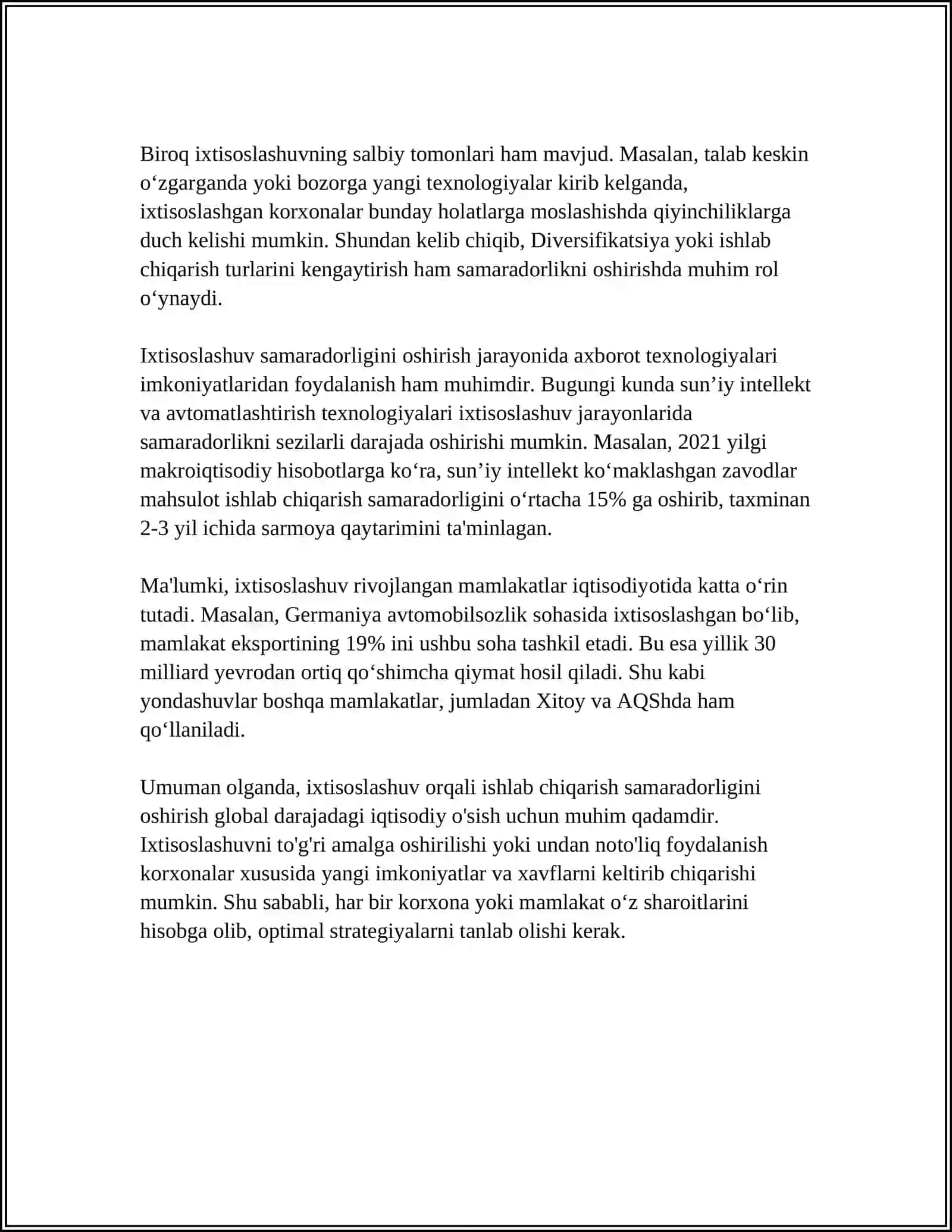 IQTISODIYOT TARMOQLARIDA IXTISOSLASHUV VA KOOPERATSIYA JAROYONLARINING AFZALLIKLARI 4