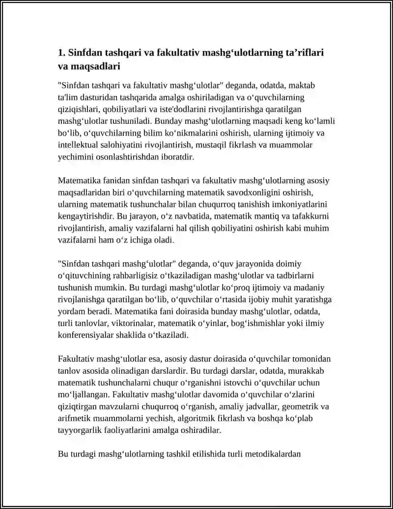 MATEMATIKANING SINFDAN TASHQARI VA FAKUL'TATIV MASHGʻOʻLOTLAR 4