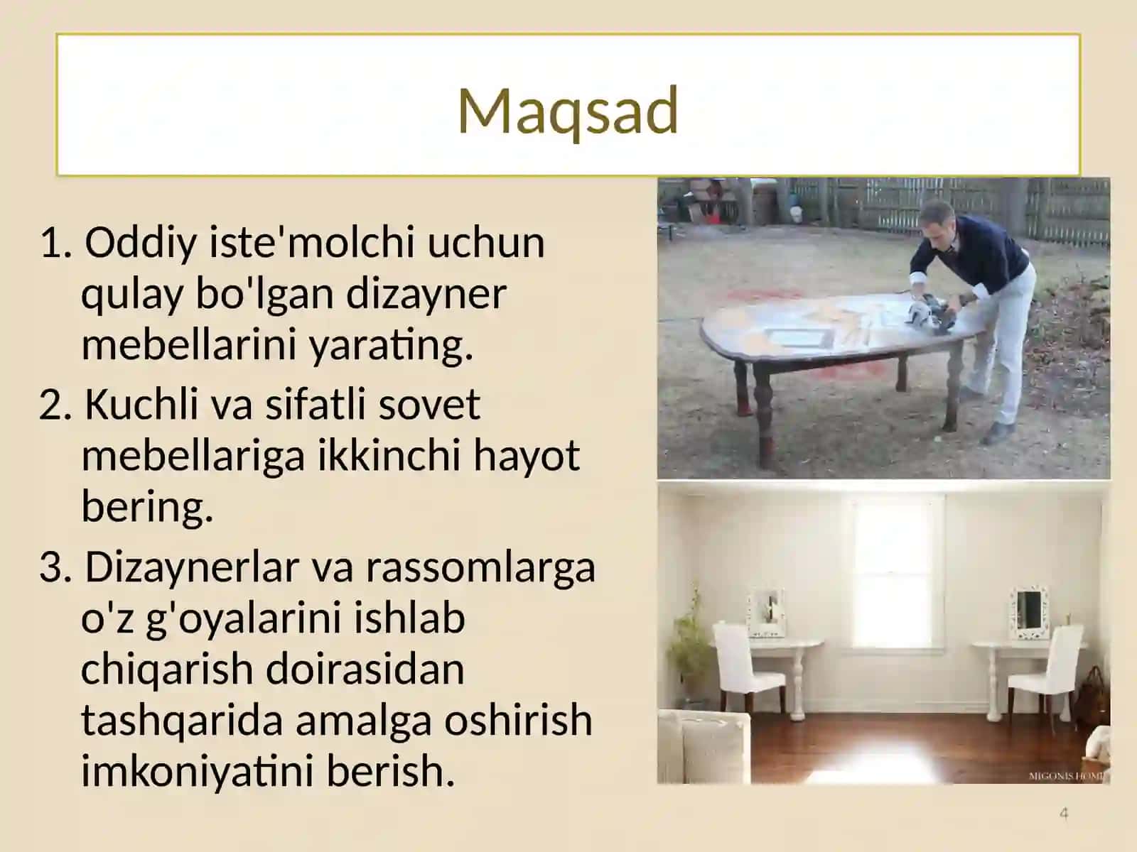 Tadbirkorlik faoliyatlarini tashkil etish mebel ishlab chiqarish sohasida 4