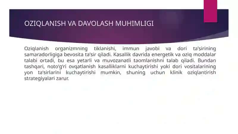Kasallikni davolashda trio ovqatlanishning oʻrni.Inson ruhiyatining kasalliklarni davolashga taʼsiri. 4