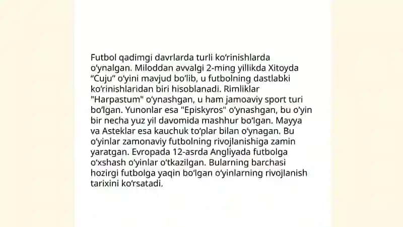 Fudbol oʻyining tarixi va rivojlanish bosqichlari 4