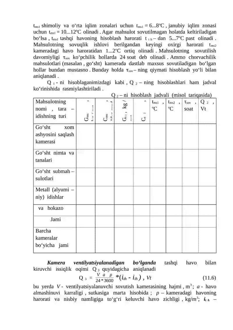 Ma’ruza: Chorvachilik mahsulotlarini saqlash uchun sovutish mashinasining kalorik hisoblanishi 4