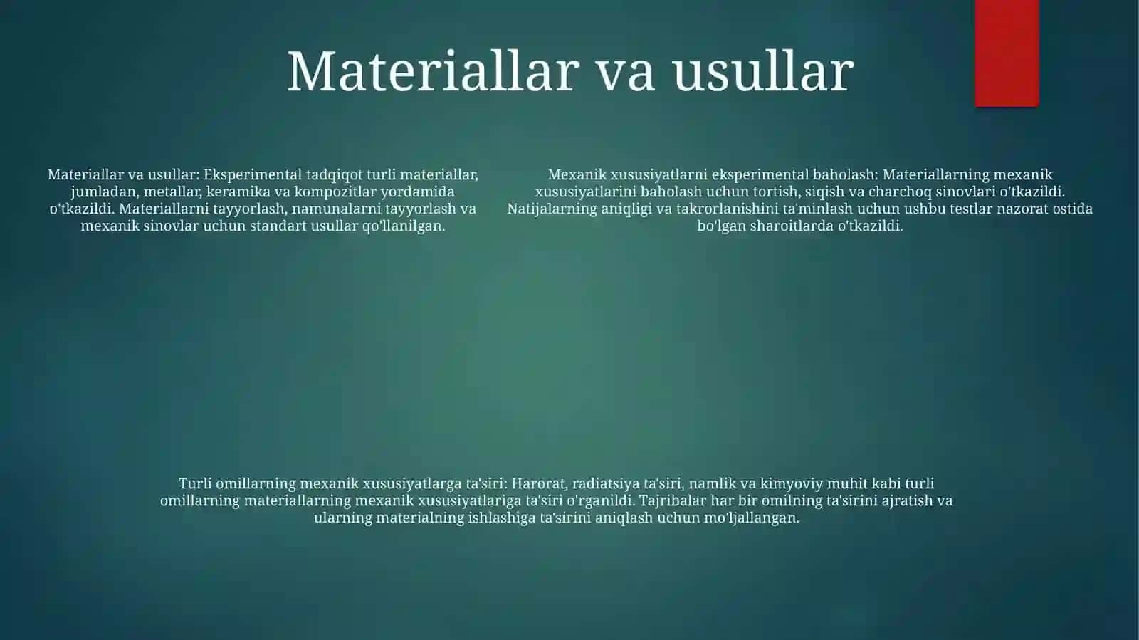 Yangi Materilallarning Mexanik Xususiyatlarini Tajribada O'Rganish Mexanik Xususiyatlarga Turli Omilarning Ta'Siri 4